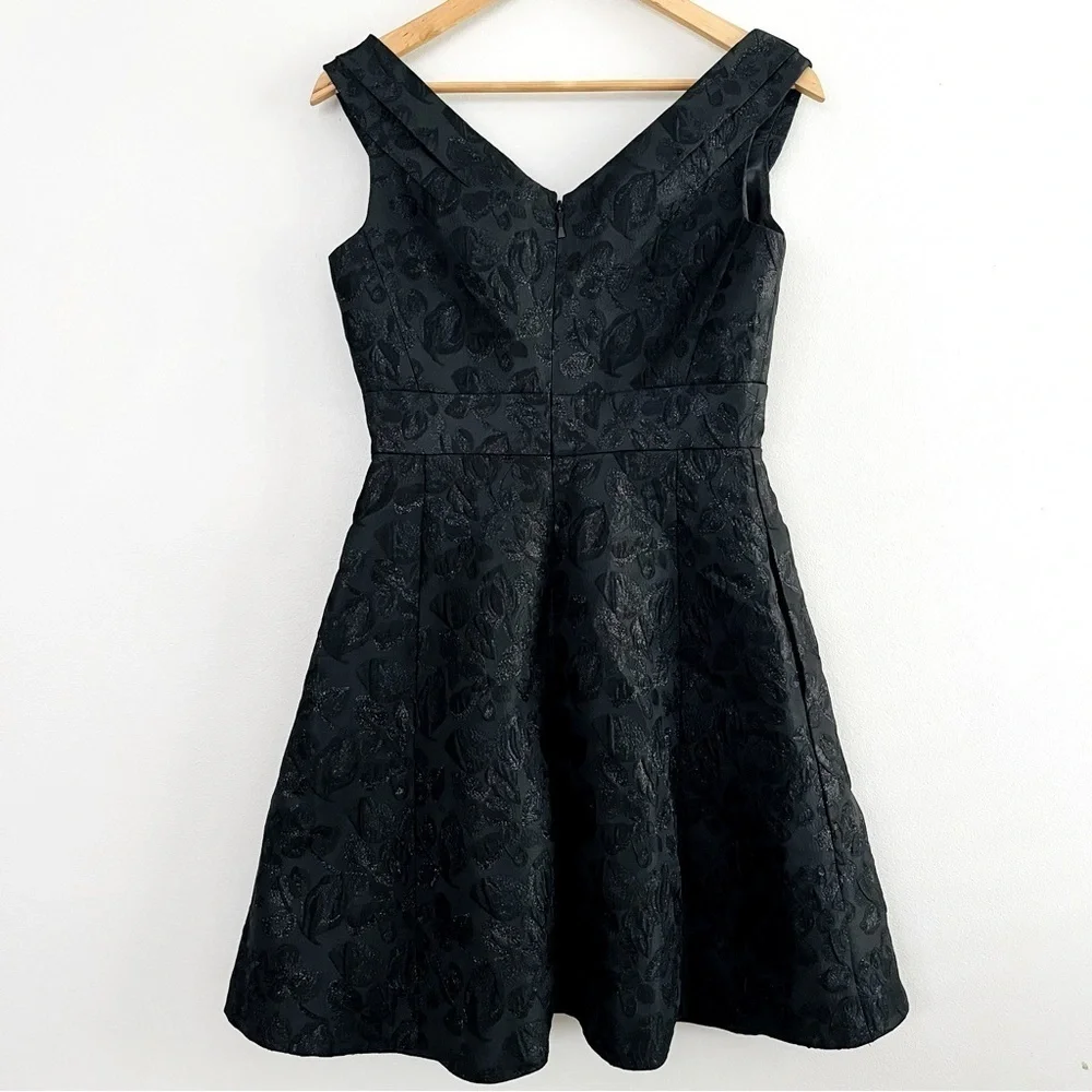 [Kate Spade] Floral Shimmer Pleated Shoulder Double V Fit & Flare Classic Dress